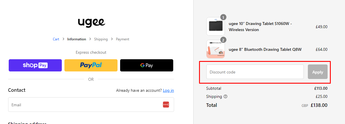 How can I use my ugee discount code?
