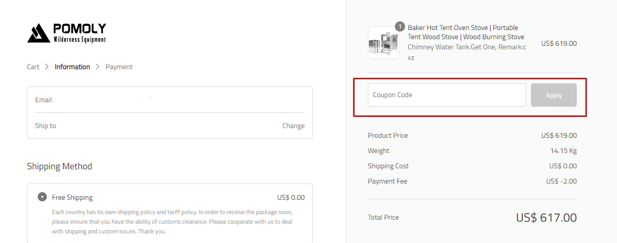 How do I use my Pomoly coupon code?