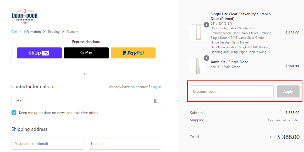 How do I use my Door to Door discount code?