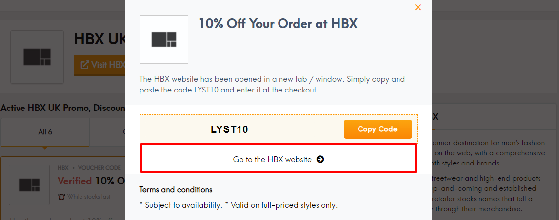 HBX promo code lc Uk