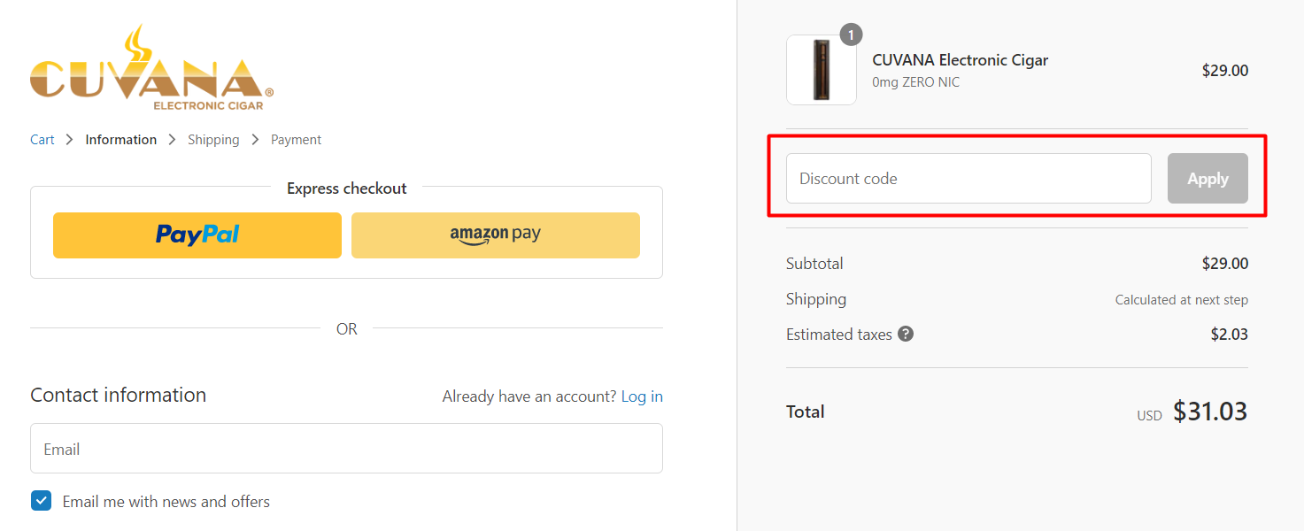 How do I use my CUVANA Electronic Cigar discount code?