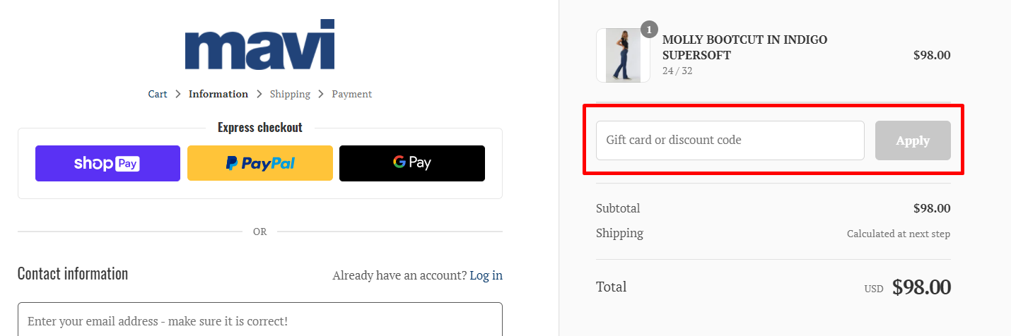 How do I use my Mavi discount code?