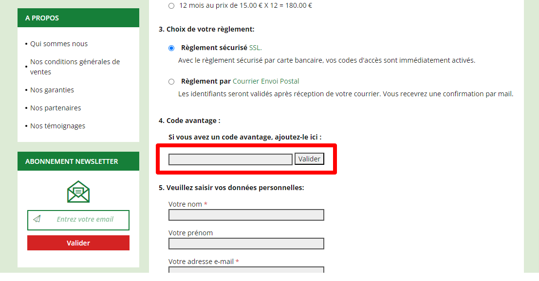 La page de paiement de la marque avec l'endroit où ajouter le ici-turf discount mis en évidence avec une boîte rouge.