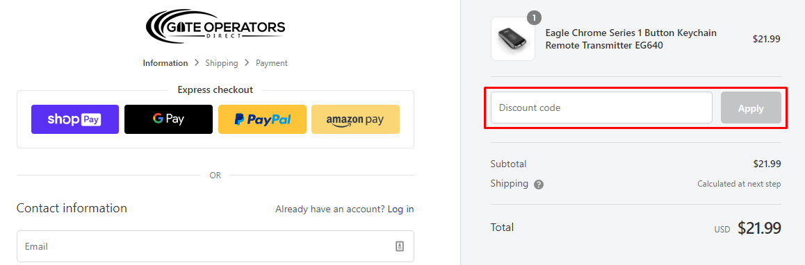 How do I use my Gate Operators Direct discount code?