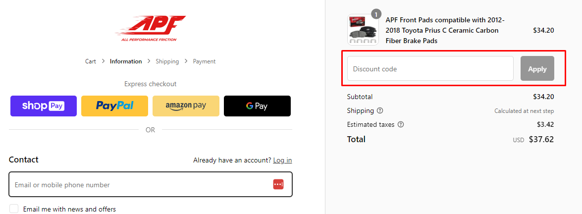 How do I use my APF All Performance Friction discount code?