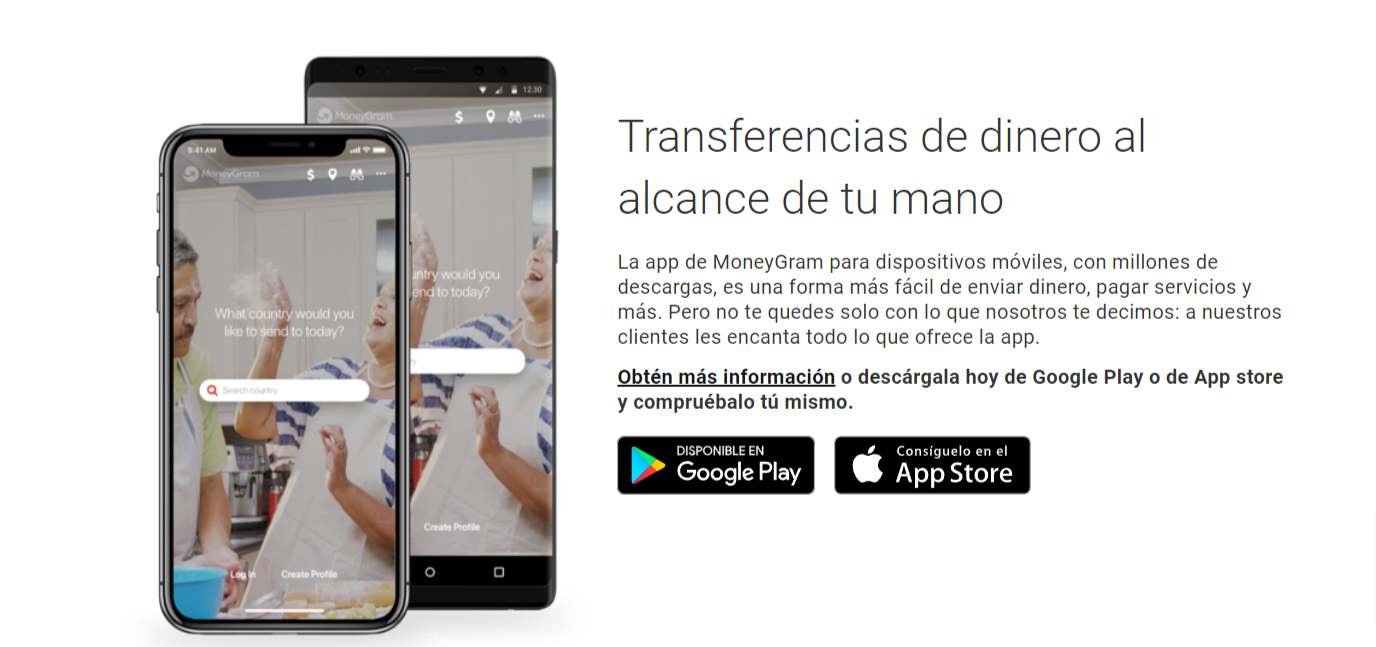 preview de la app MoneyGram junto a un texto explicativo de su utilidad