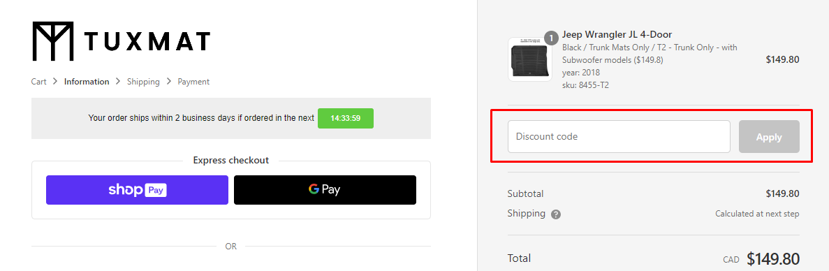 How do I use my Tuxmat discount code?