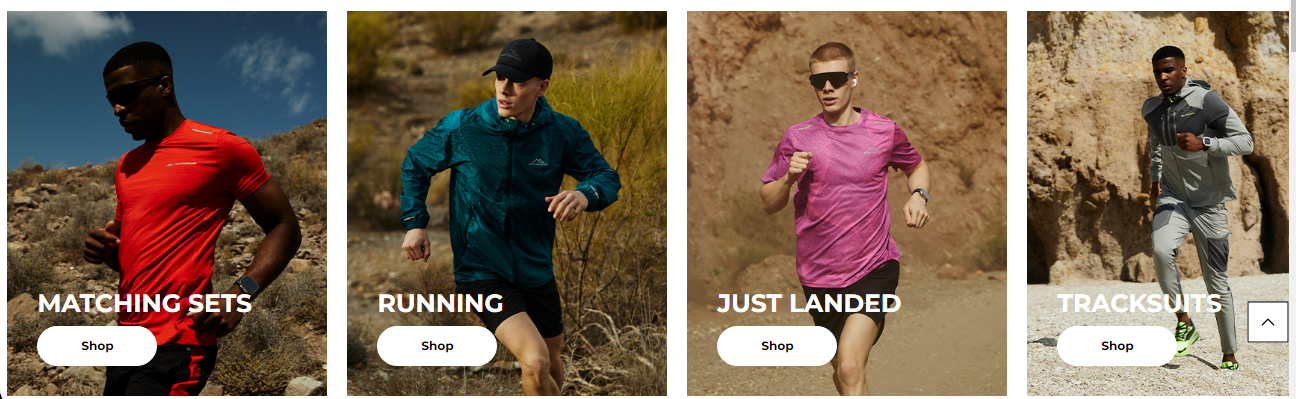 A collage showing a matching set, tracksuit, running and just-landed gear suitable for outdoor performance