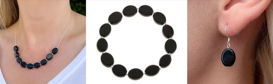 The black glass oval pebble collection in the Carrie Elspeth sale selection