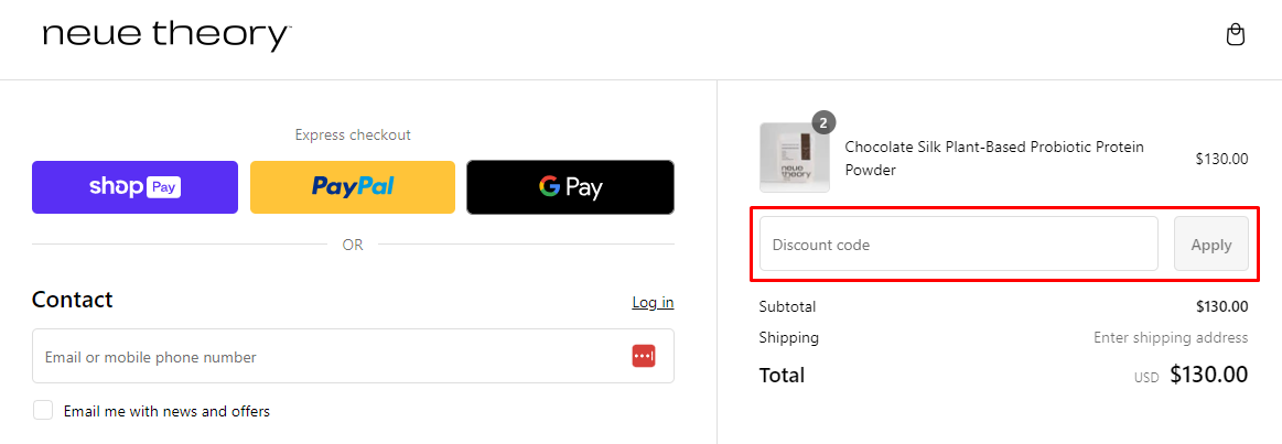 How do I use my neue theory discount code?