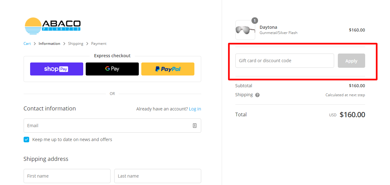 How do I use my ABACO POLARIZED discount code?