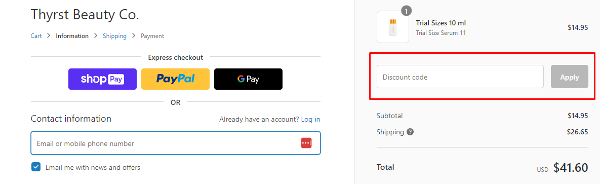 How do I use my Thyrst Beauty discount code?