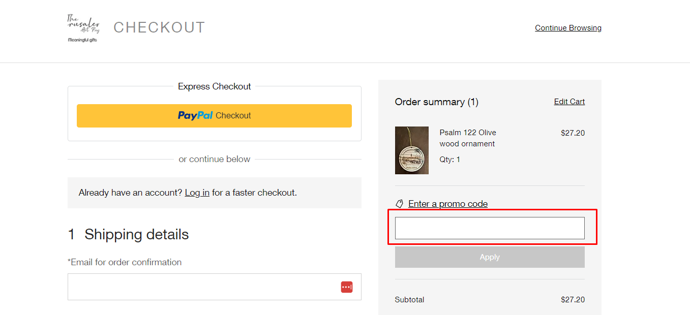 How do I use my The Jerusalem Art Project promo code?
