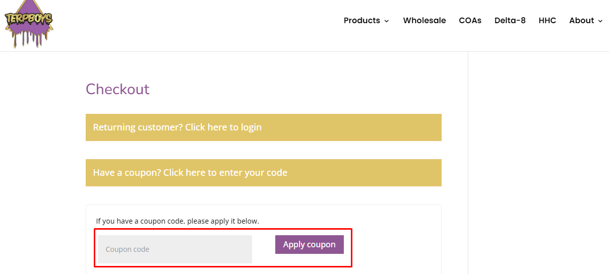 How do I use my TERPBOYS coupon code?