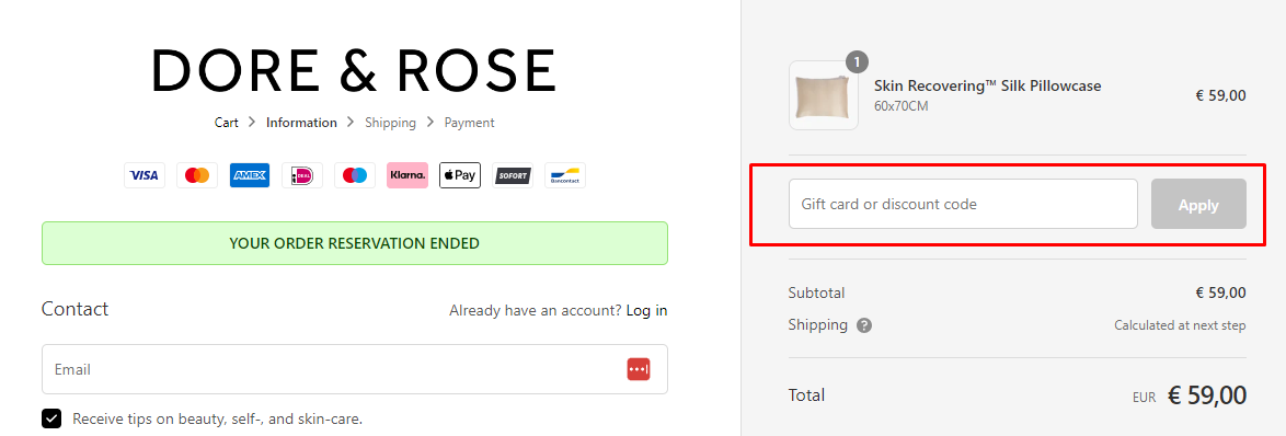 How do I use my Dore & Rose discount code?