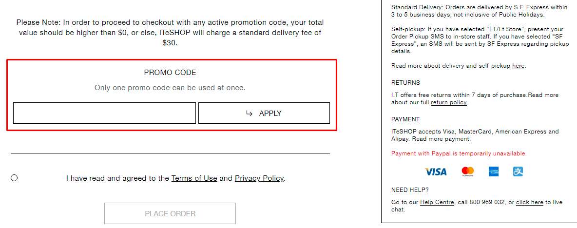 How do I use my I.T promo code?