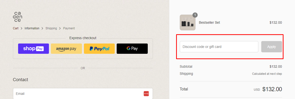 How do I use my cadence coupon code?