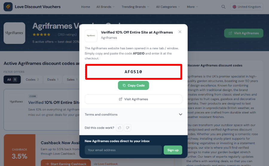 Copy your code and visit Agriframes to shop