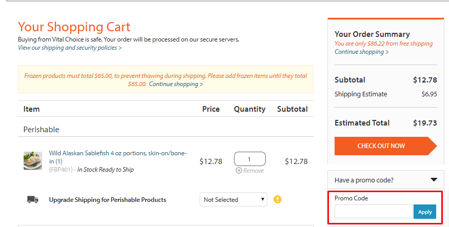 How do I use my Vital Choice promo code?