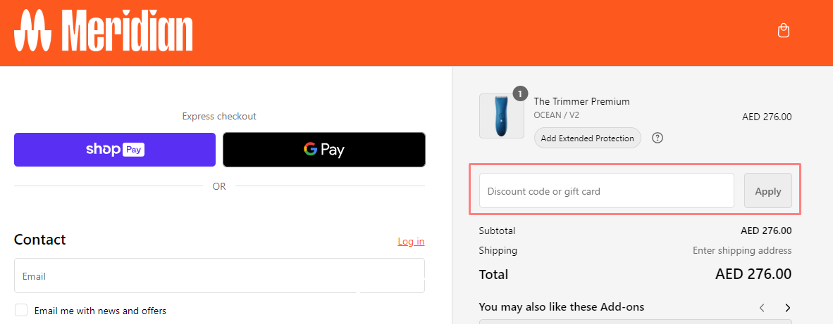How do I use my Meridian Grooming discount code?