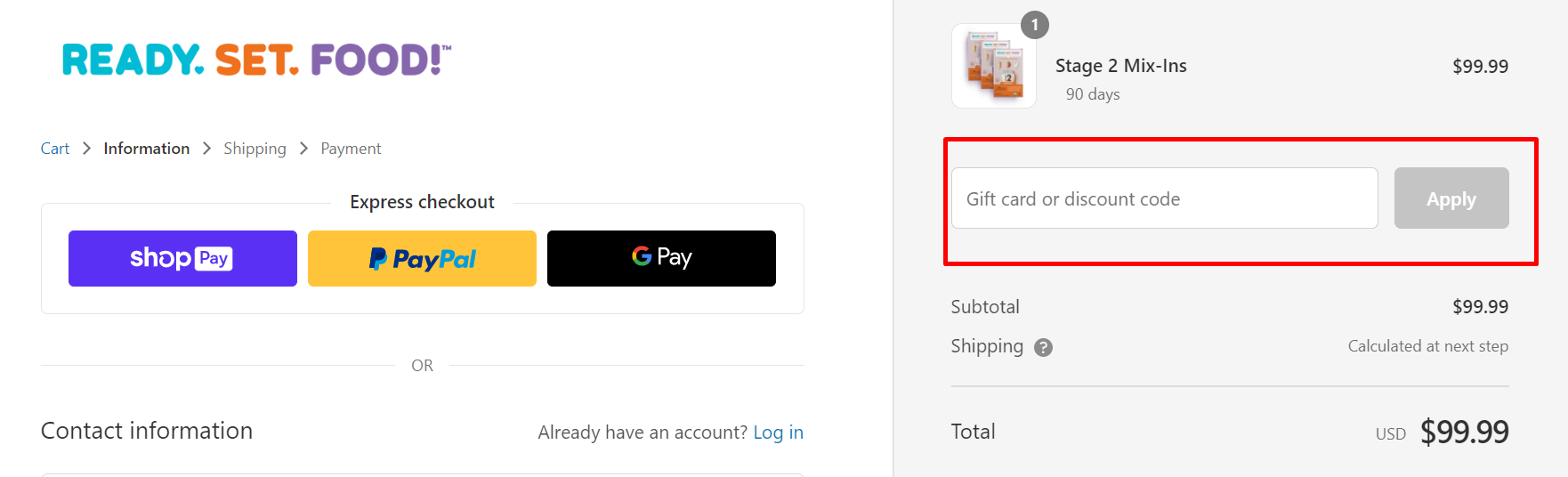 How do I use my Ready. Set. Food! discount code?