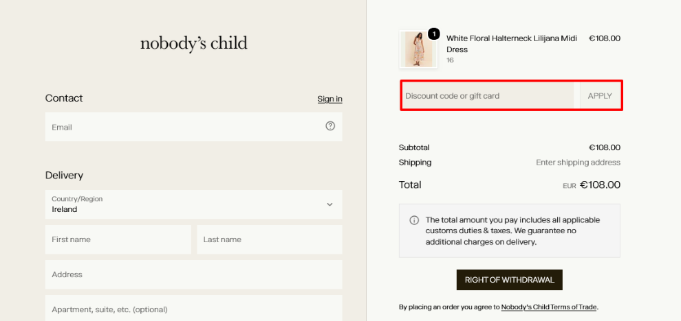 Place your discount code in the red box to get your total amount slashed