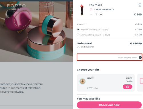Paste your discount code in the red box