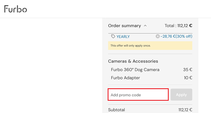 image showing the Furbo Dog Camera checkout page