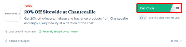 A box will show the Chantecaille voucher code
