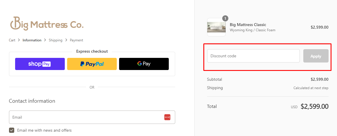 How do I use my Big Mattress discount code?