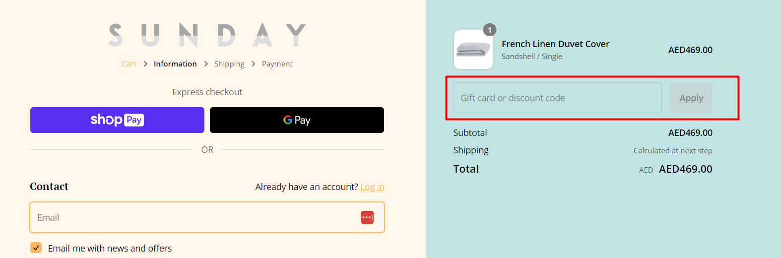 How do I use my Sunday Bedding discount code?