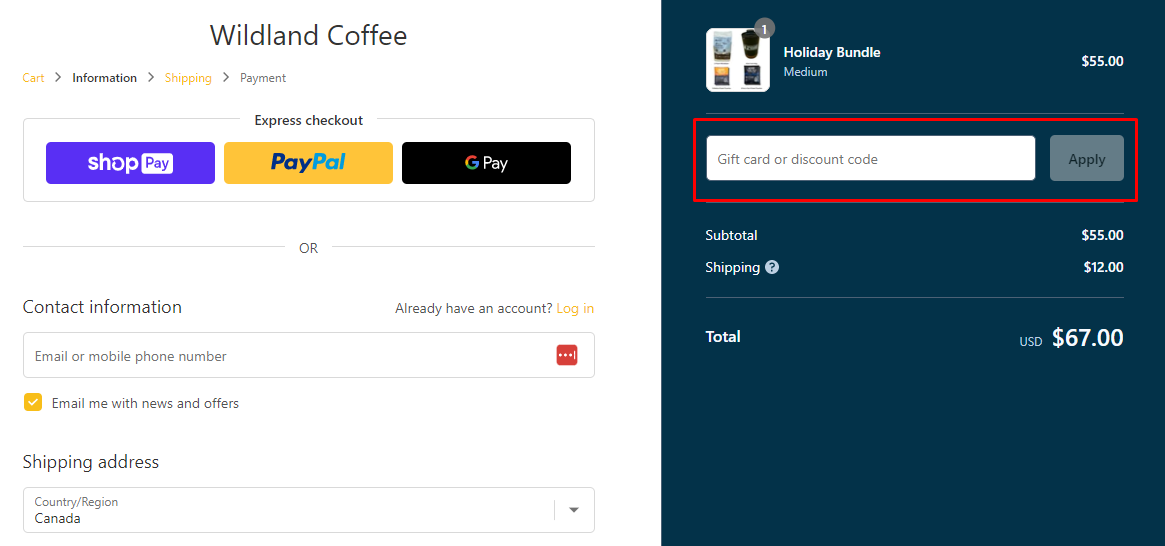 How do I use my Wildland Coffee discount code?
