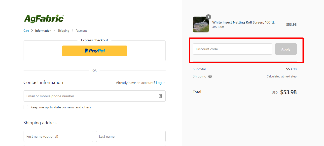 How do I use my AgFabric discount code?