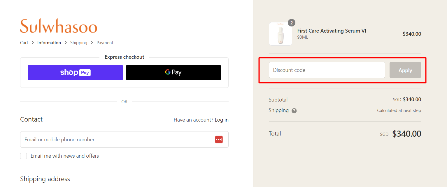 How do I use my Sulwhasoo discount Code?