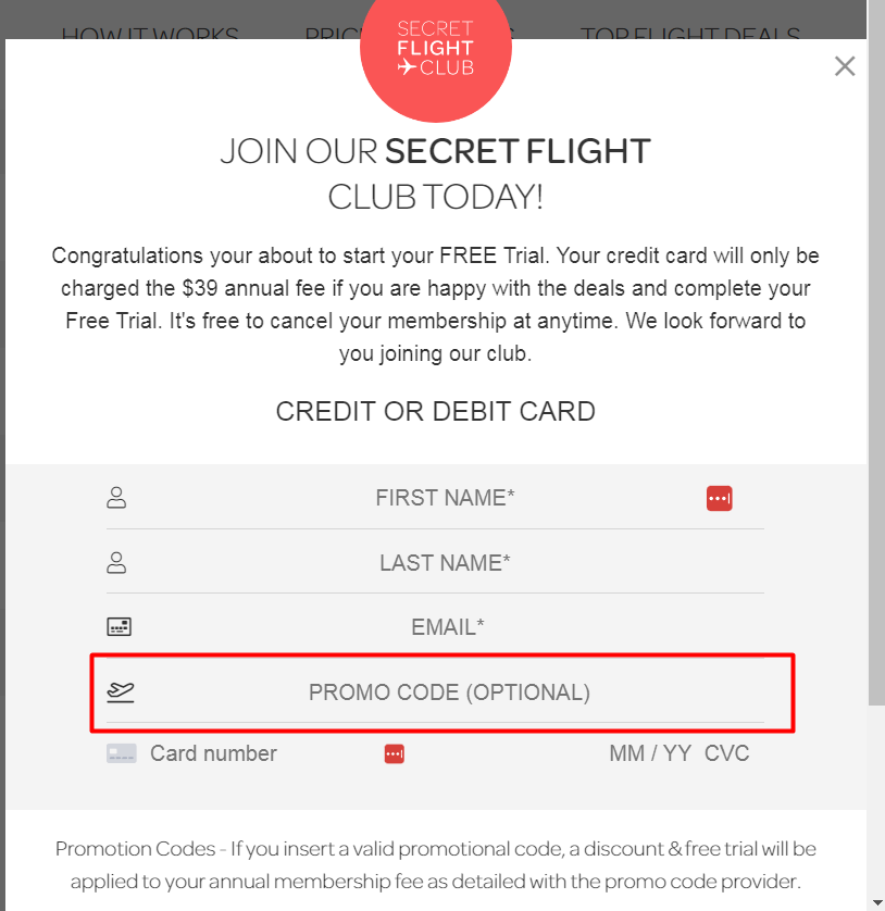 How do I use my Secret Flight Club promo code?
