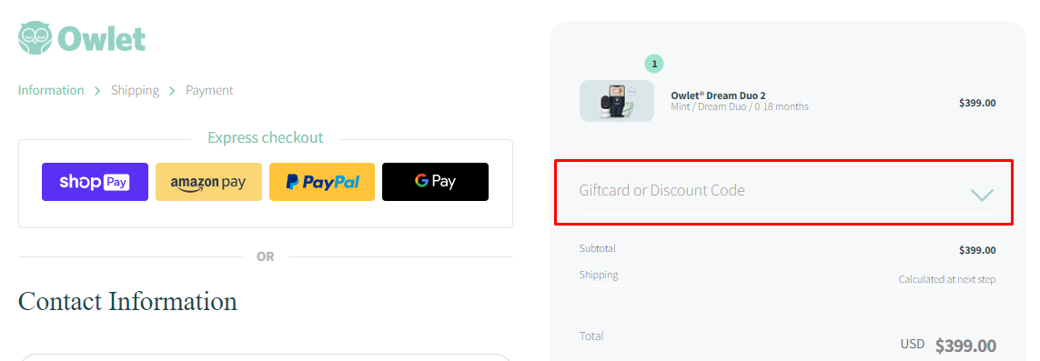 How do I use my Owlet discount code?