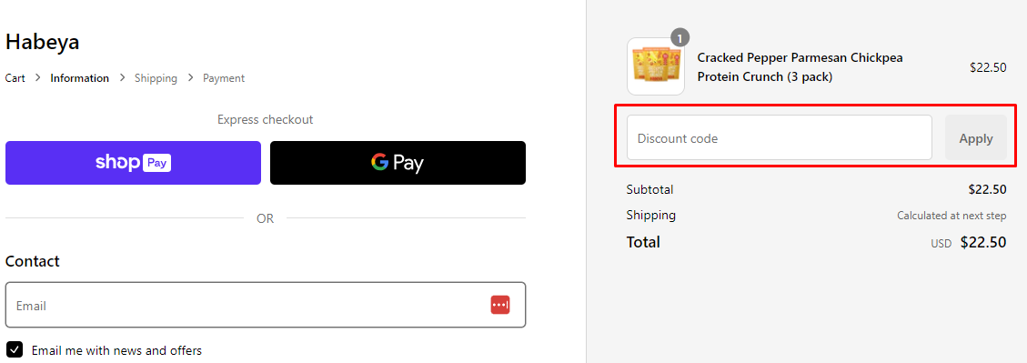 How do I use my Habeya discount code?