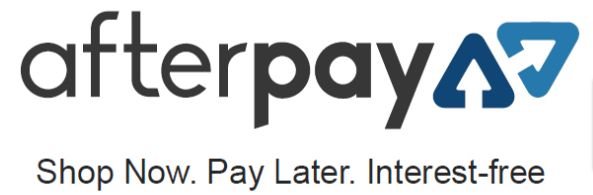 On a light blue background, the Afterpay logo symbolizes buy now, pay later