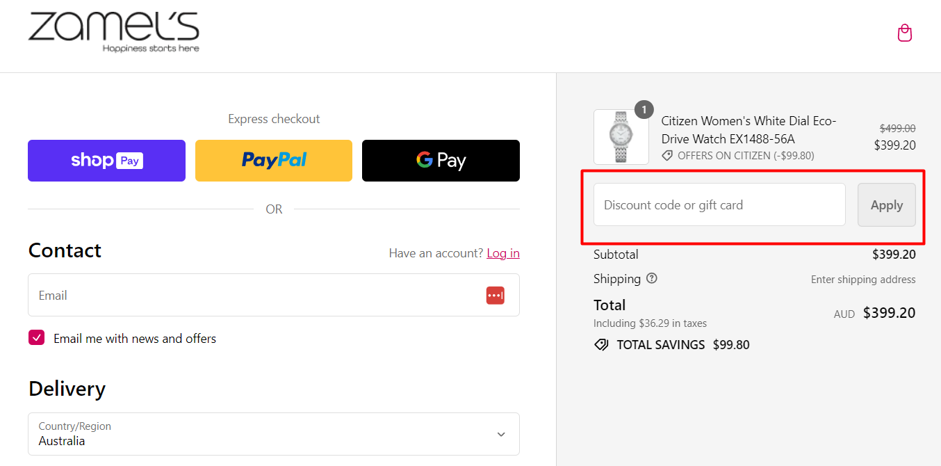 How do I use my Zamel's discount code?