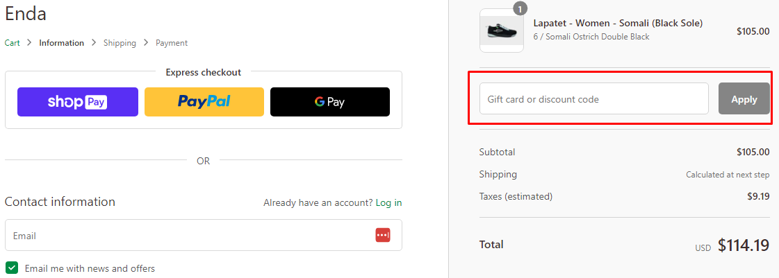 How do I use my Enda discount code?