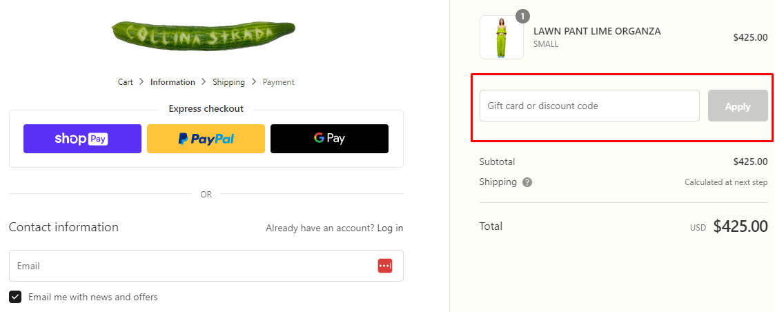 How do I use my Collina Strada discount code?