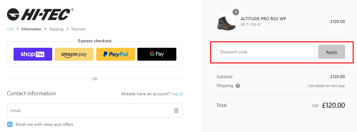 How do I use my Hi-Tec discount code?