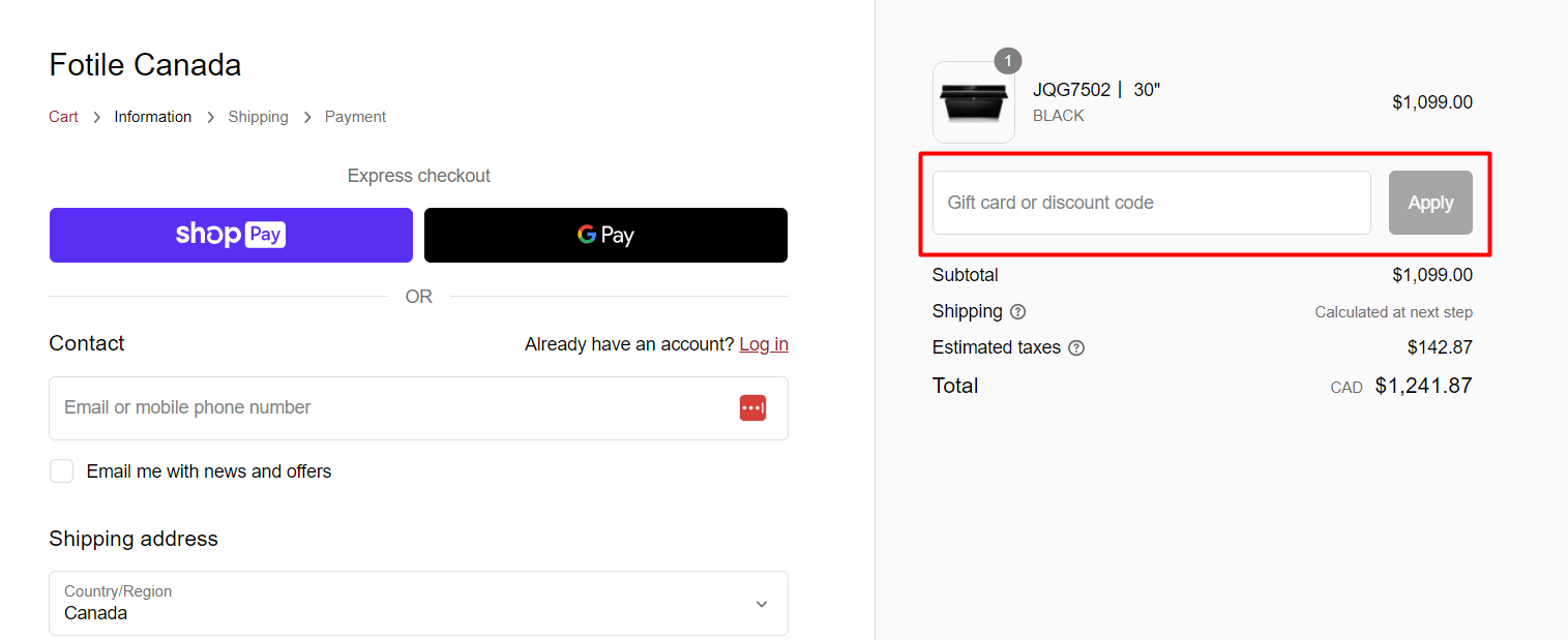 How do I use my FOTILE discount code?