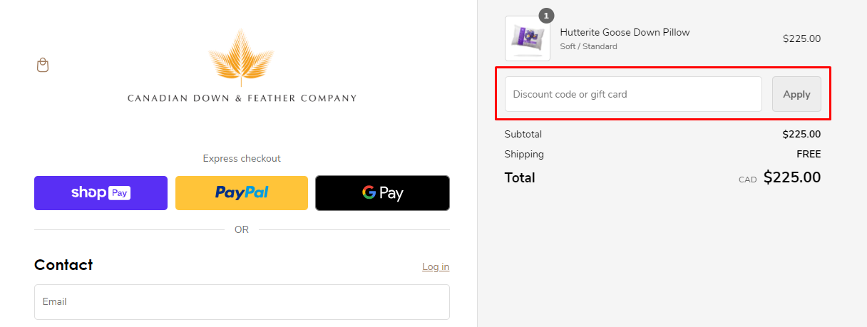 How do I use my Canadian Down & Feather Company discount code?