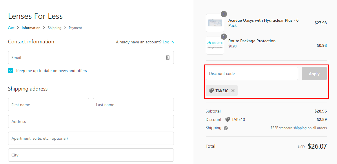 How do I use my LensesForLess discount code?