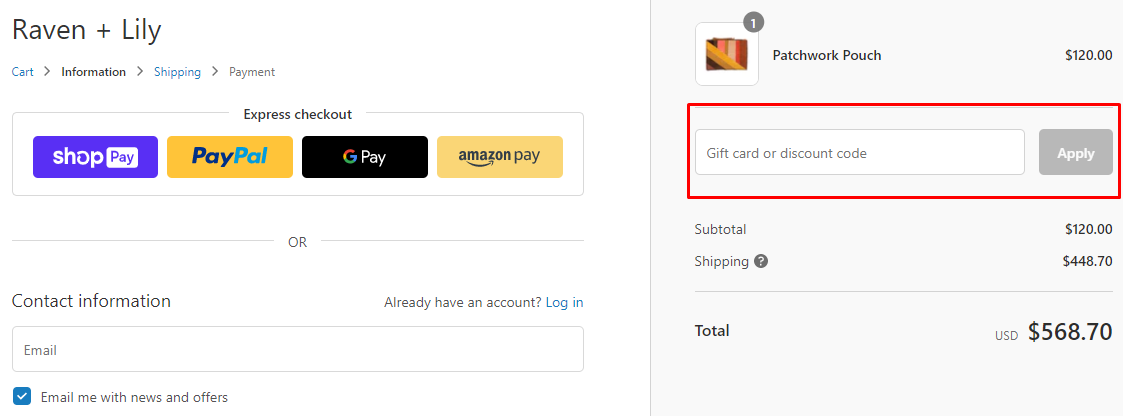 How do I use my Raven + Lily discount code?