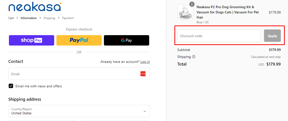 How do I use my Neakasa discount code?