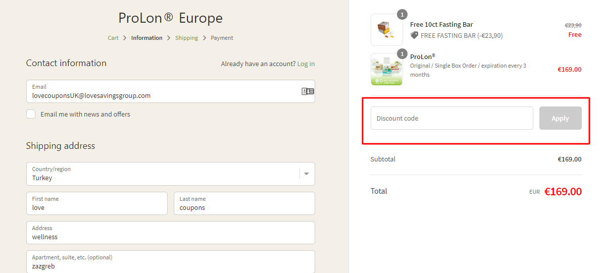 How do I use my ProLon discount code?