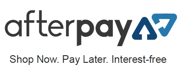 On a light blue background, the Afterpay logo symbolizes buy now, pay later