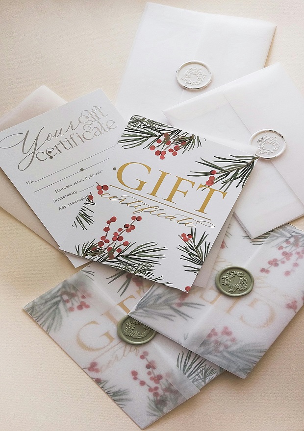 Image showing gift certificate samples that you can purchase for your loved ones.